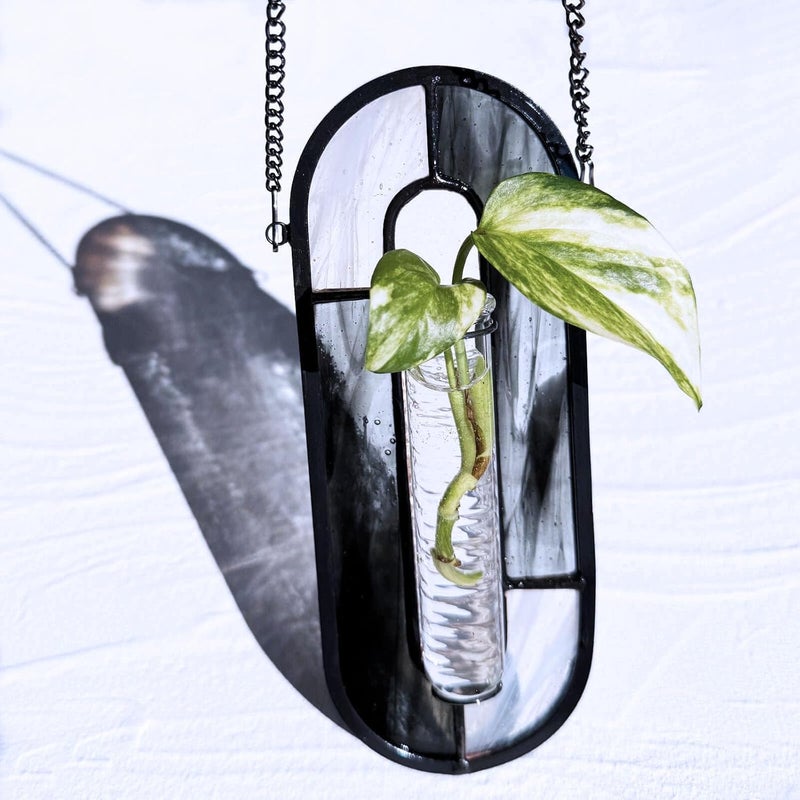 LITMIND Stained Glass Propagation Station - Handcrafted Translucent Suncatcher Planter with 2 Tubes, Hanging Hydroponic Décor for Windows & Garden - Image 1